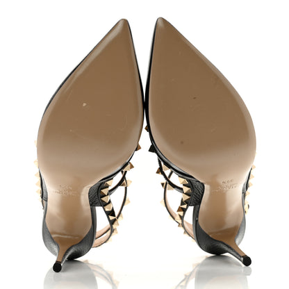 Valentino Garavani Pebbled Calfskin Rockstud Ankle Strap 100mm Pumps 39.5 Black 5 of 12