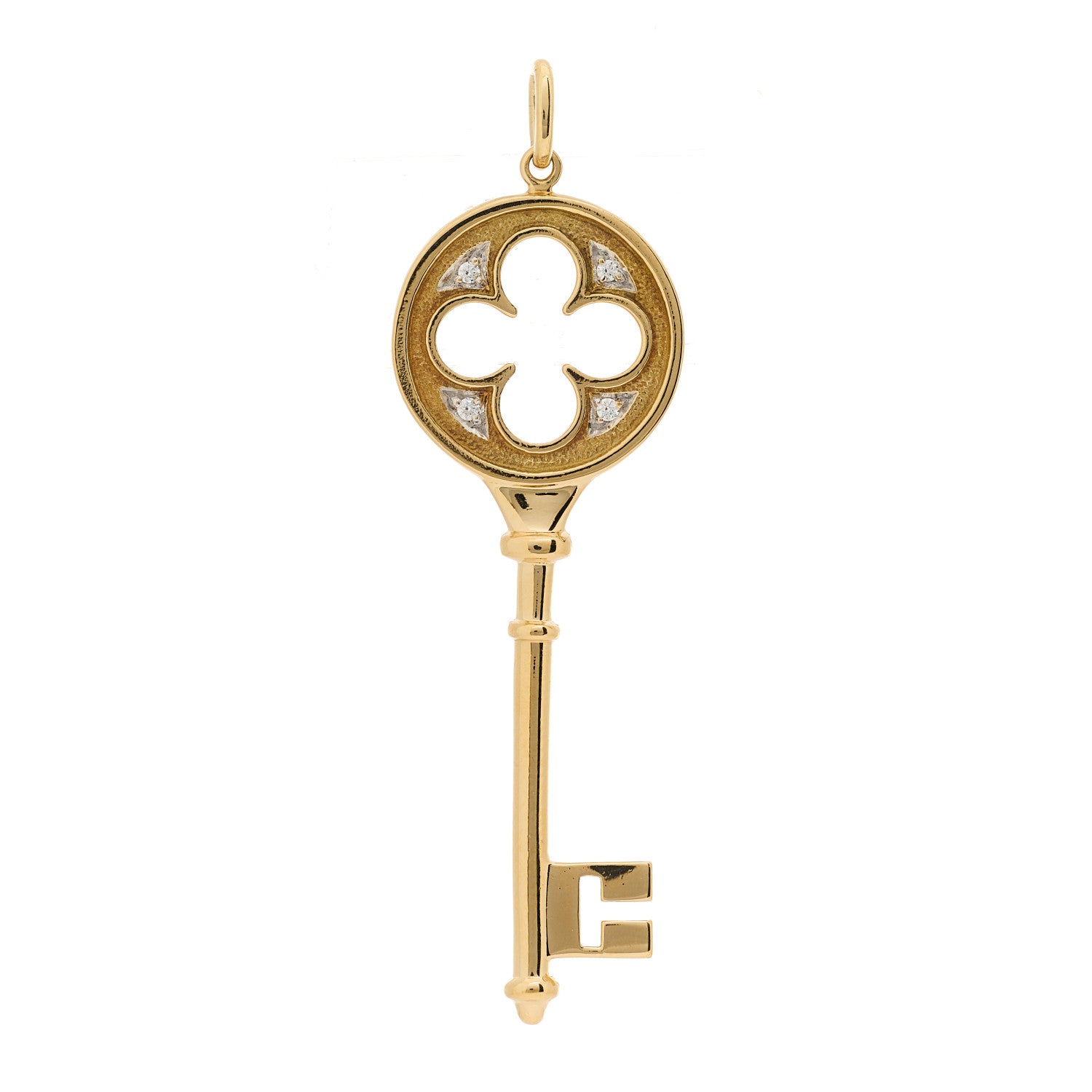 Tiffany 18K Yellow Gold Diamond Quatrefoil Key Pendant 1 of 3