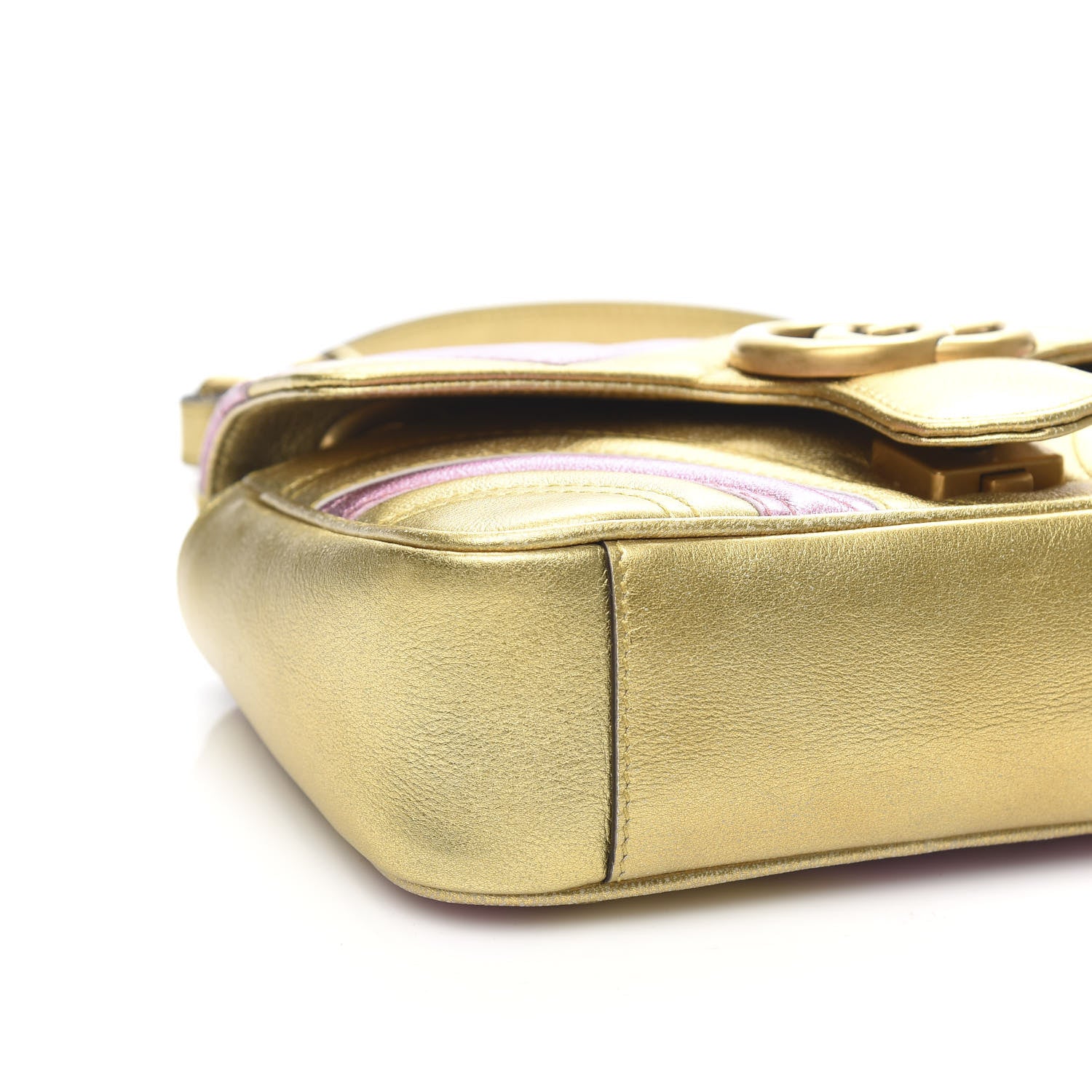 Gucci Metallic Calfskin Matelasse Mini GG Marmont Shoulder Bag Gold Pink 9 of 11