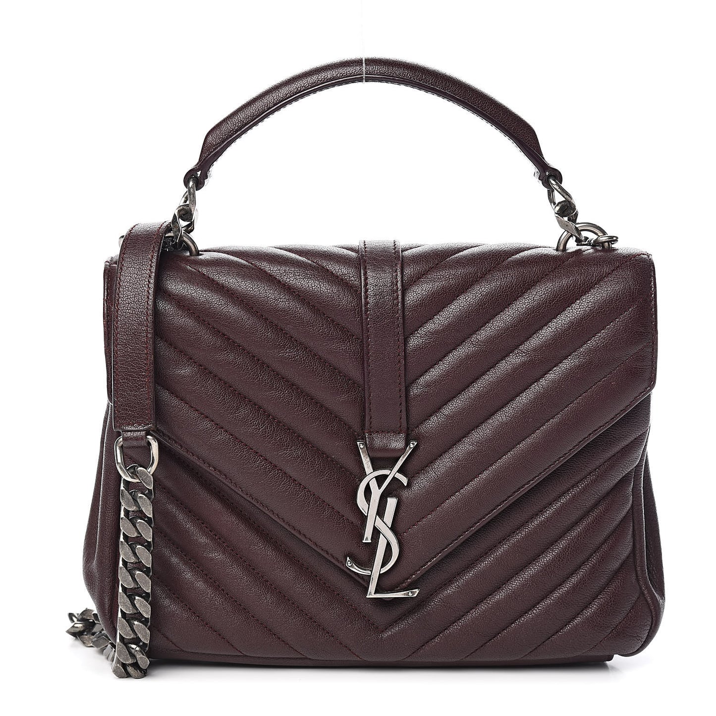 Sheepskin Matelasse Chevron Monogram Medium College Bag Amaranto
