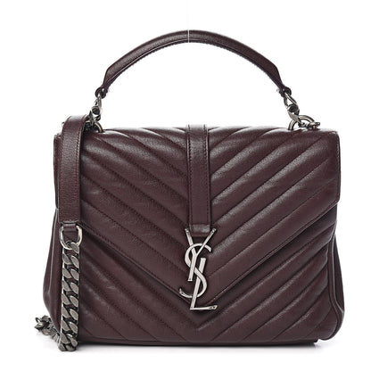 Saint Laurent Sheepskin Matelasse Chevron Monogram Medium College Bag Amaranto 1 of 11