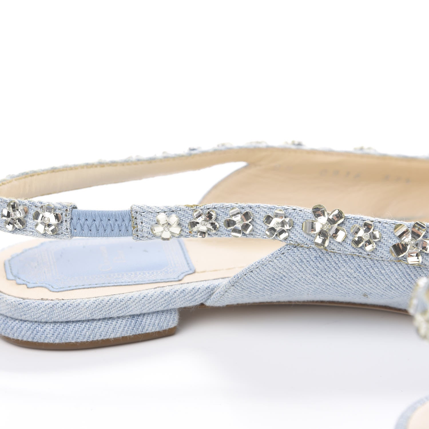 Christian Dior Denim Crystal Garland Flat Slingback 37.5 Celeste 9 of 11