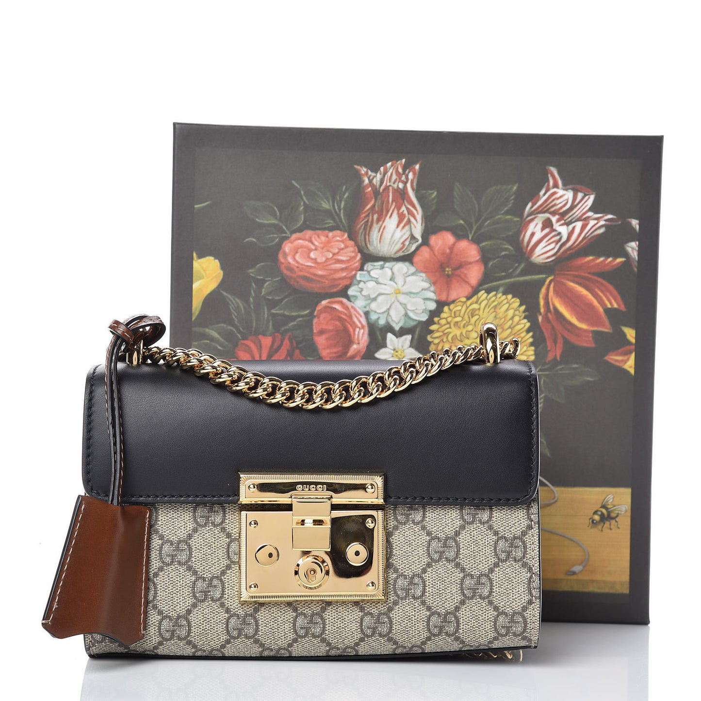 GG Supreme Monogram Calfskin Small Padlock Shoulder Bag Beige Black Cuir