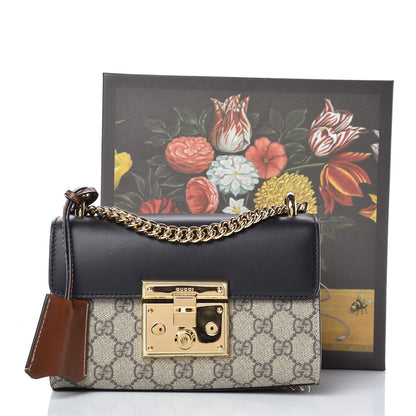 Gucci GG Supreme Monogram Calfskin Small Padlock Shoulder Bag Beige Black Cuir 12 of 12