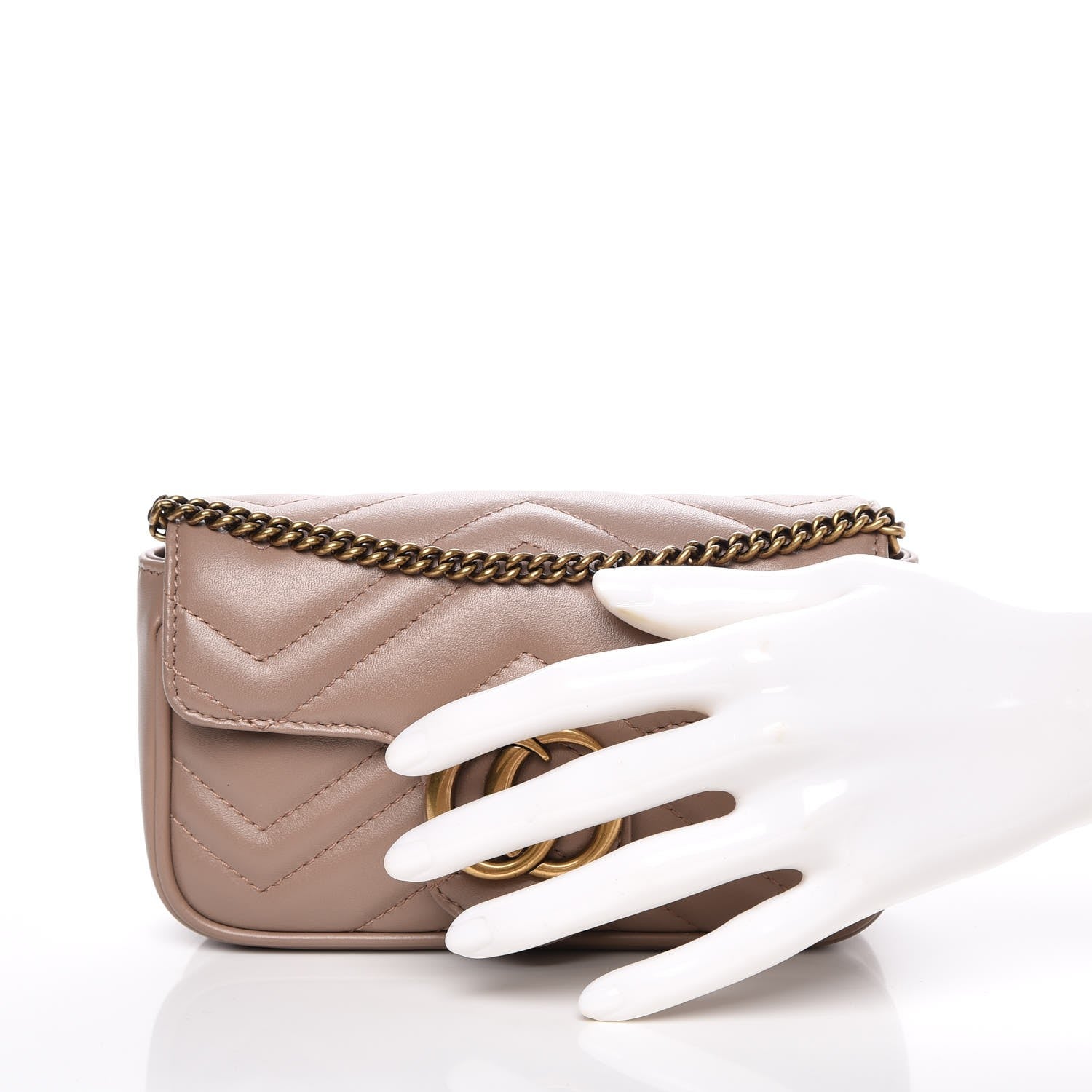 Gucci Calfskin Matelasse Super Mini GG Marmont Shoulder Bag Porcelain Rose 3 of 9