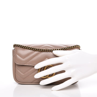 Gucci Calfskin Matelasse Super Mini GG Marmont Shoulder Bag Porcelain Rose 3 of 9