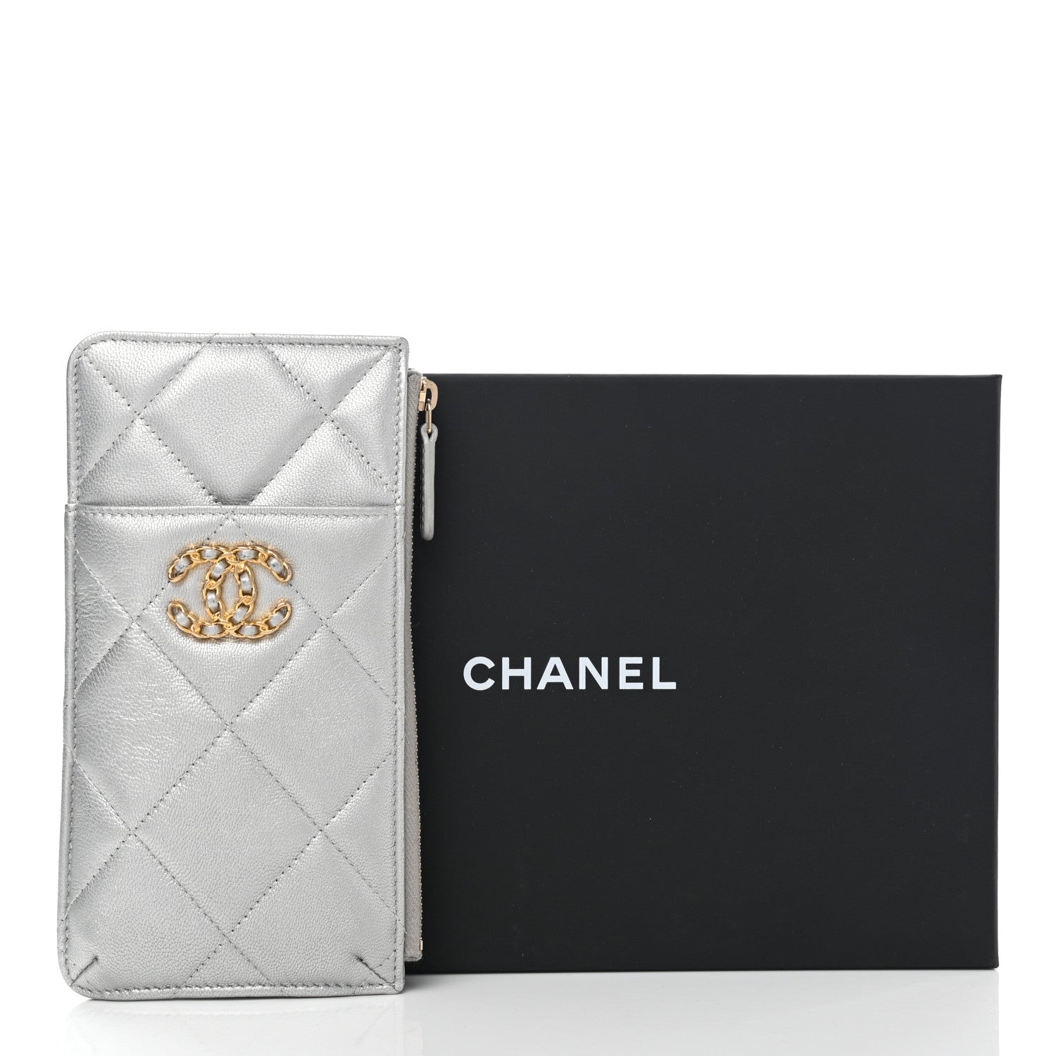 Chanel Lambskin Quilted Chanel 19 Phone and Card Holder Silver 10 of 10