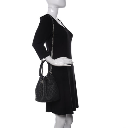 Chanel Caviar Flat Quilted CC Chain Bucket Drawstring Bag Black 2 of 11