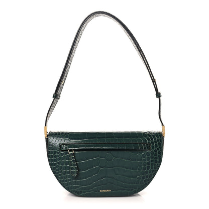 Burberry Croc Embossed Small Olympia Shoulder Bag Dark Green 1 of 8