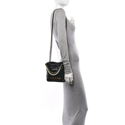 Chanel Shiny Crumpled Calfskin Quilted Pearl Mini Chanel 22 Black 2 of 10