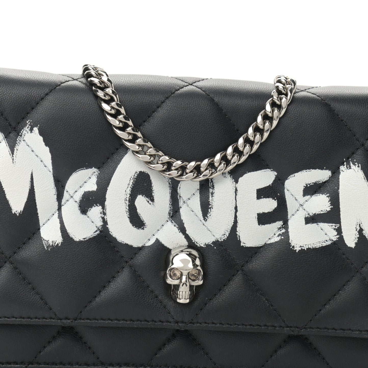 Calfskin Quilted Graffiti Skull Small Chain Crossbody Bag Black