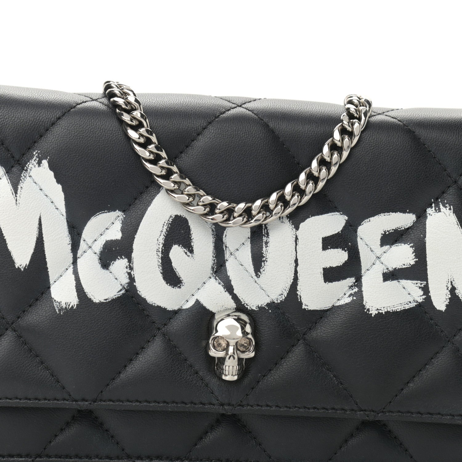 Alexander McQueen Calfskin Quilted Graffiti Skull Small Chain Crossbody Bag Black 8 of 8