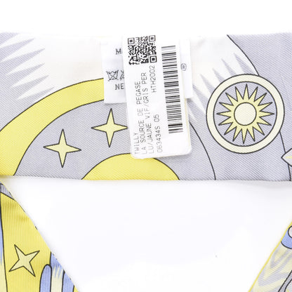 Hermes Silk La Source de Pegase Twilly Jaune Vif Gris Perle 4 of 4