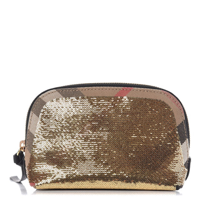 Burberry House Check Sequin Peyton Pouch Bag Gold Black 1 of 9