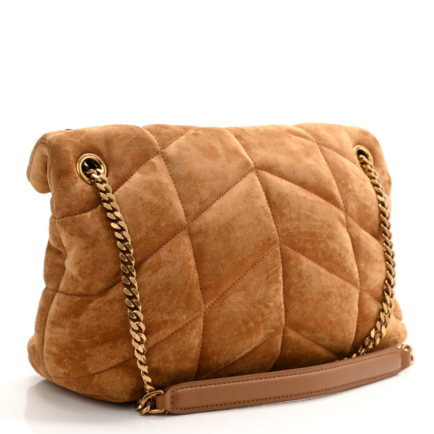 Saint Laurent Suede Calfskin Quilted Small Loulou Puffer Monogram Chain Satchel Cinnamon 2 of 8
