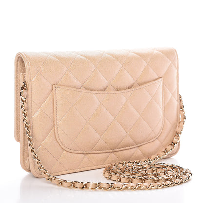 Chanel Iridescent Caviar Quilted Wallet On Chain WOC Beige 3 of 11