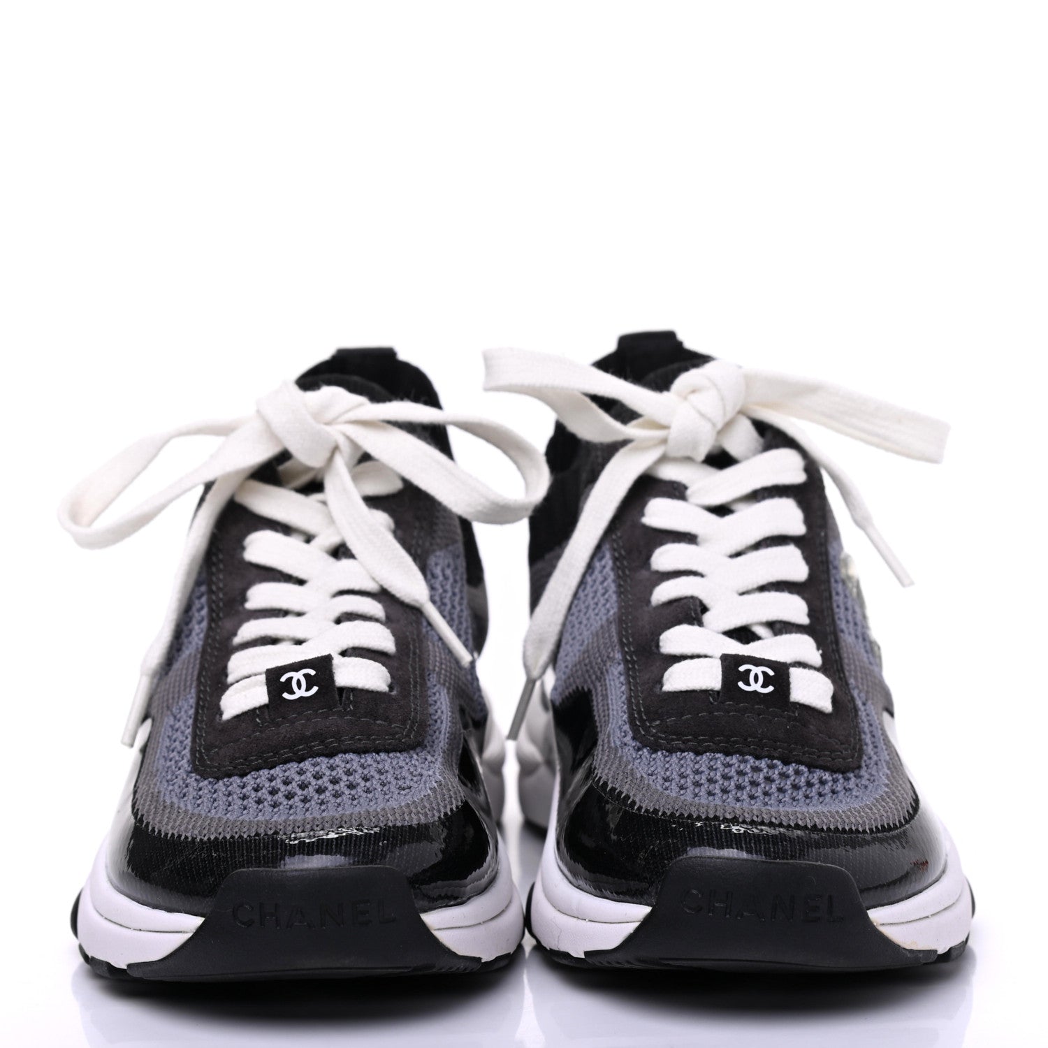 Chanel Fabric Calfskin Suede CC Womens Sneakers 35 Black Grey 2 of 9