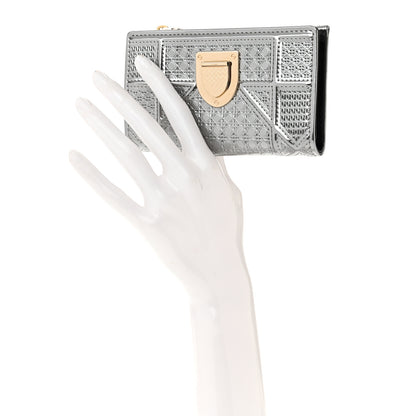 Christian Dior Metallic Patent Micro-Cannage Diorama Medium Wallet Silver 2 of 7
