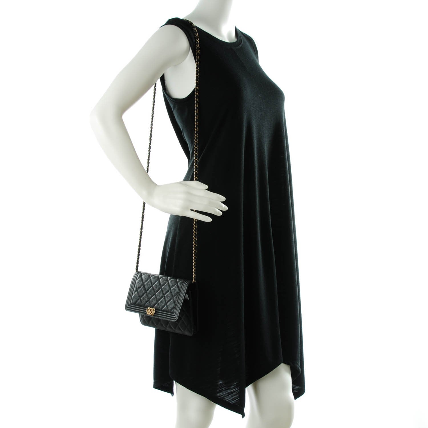 Chanel Caviar Quilted Boy Wallet On Chain WOC Black 2 of 8