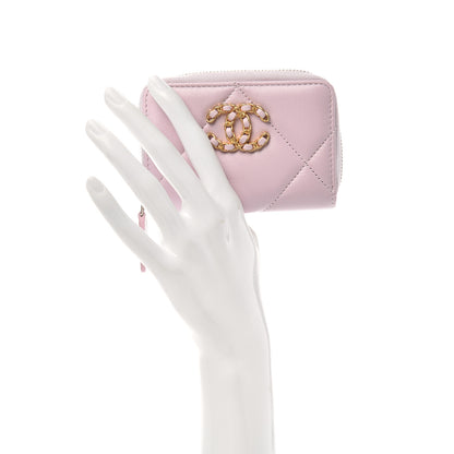 Chanel Lambskin Quilted Chanel 19 Zip Around Coin Purse Wallet Light Pink 2 of 8