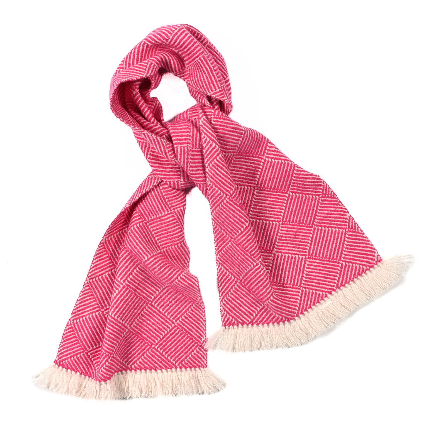 Hermes Cashmere Tile Weave Muffler Magenta Ecru 1 of 4