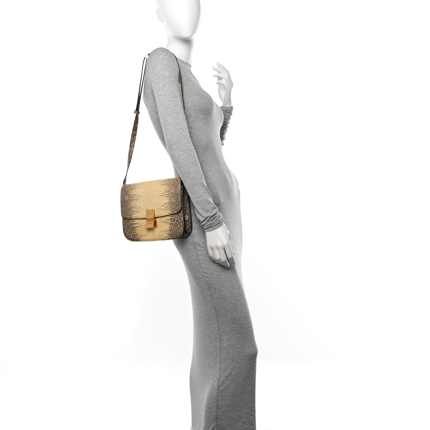 Lizard Medium Classic Box Flap Bag Natural