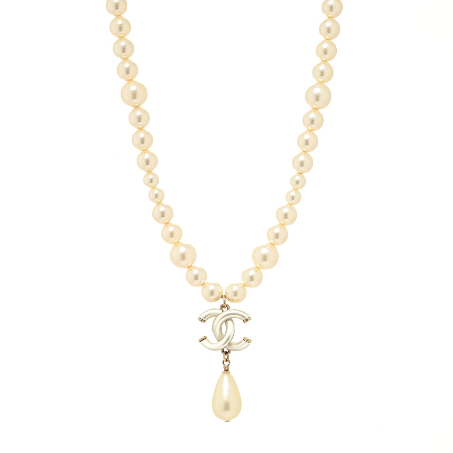 Pearl CC Drop Necklace Gold