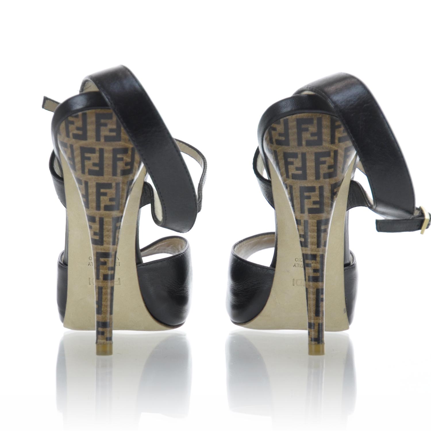 Fendi Zucchino Leather Platform Peep Toe Heels Pumps 39 4 of 8