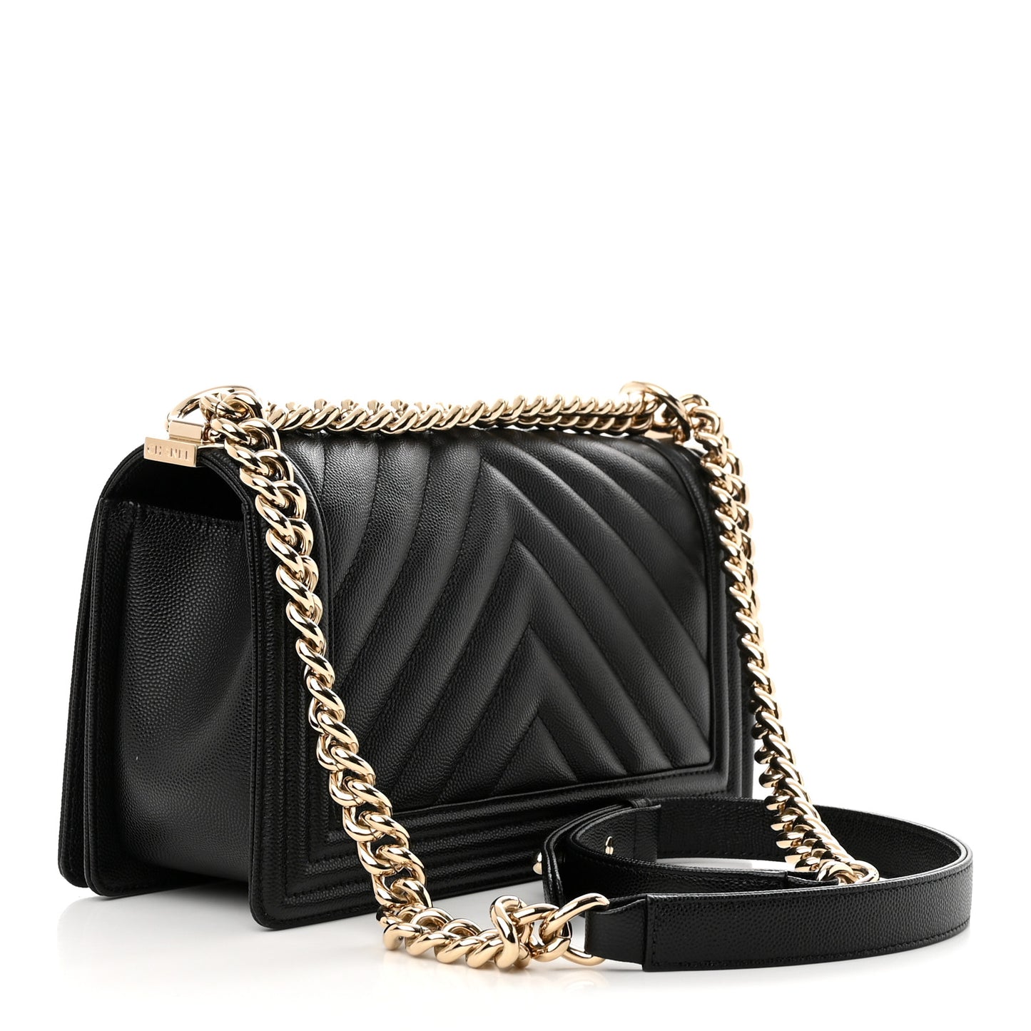 Caviar Chevron Quilted Medium Boy Flap Black
