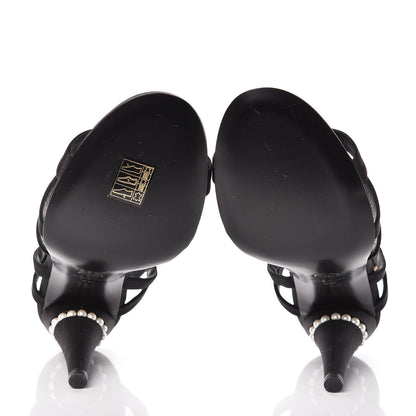 Chanel Satin Pearl Crystal Sandals 38.5 Black 5 of 8