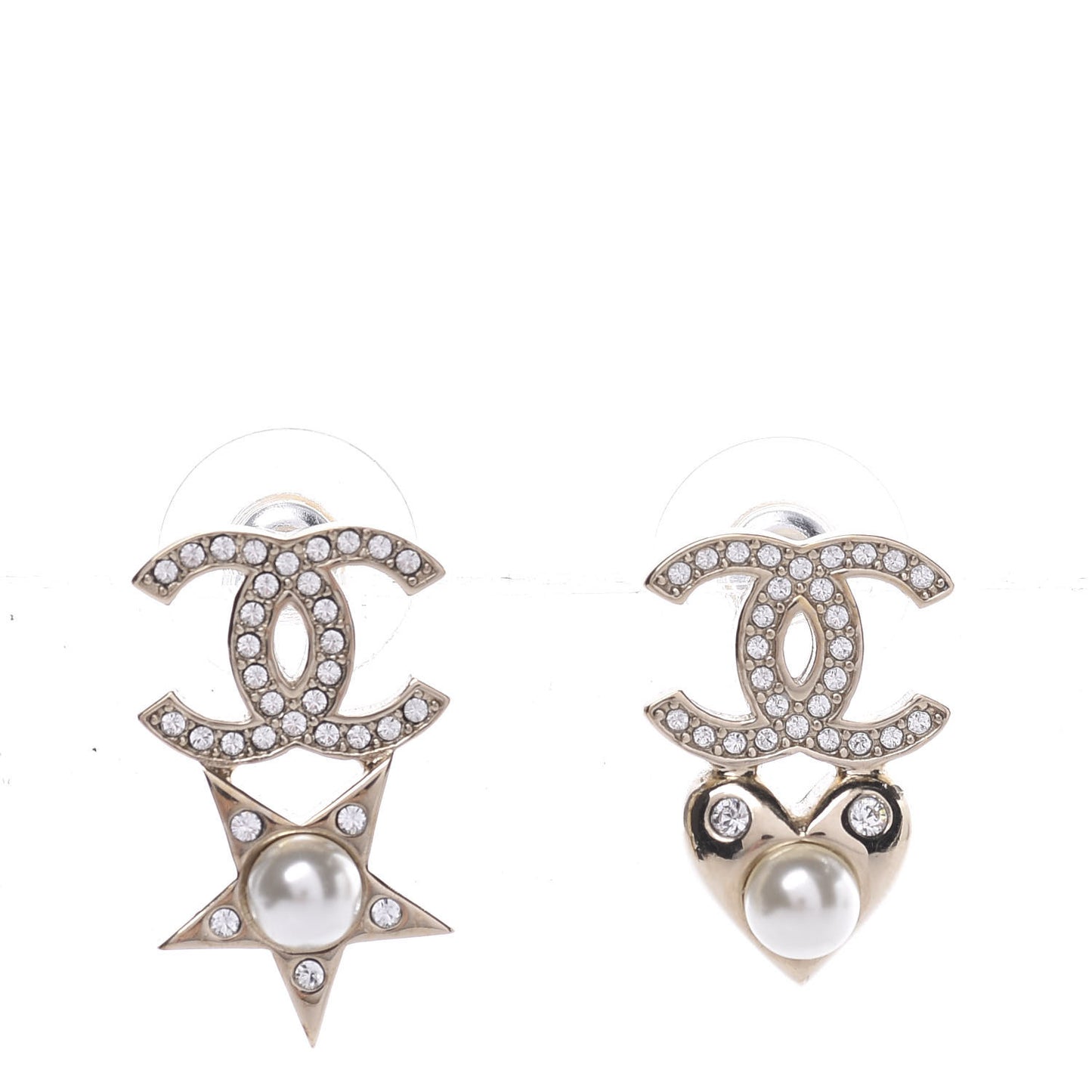 Crystal Pearl Charming Winter CC Star Heart Earrings Gold