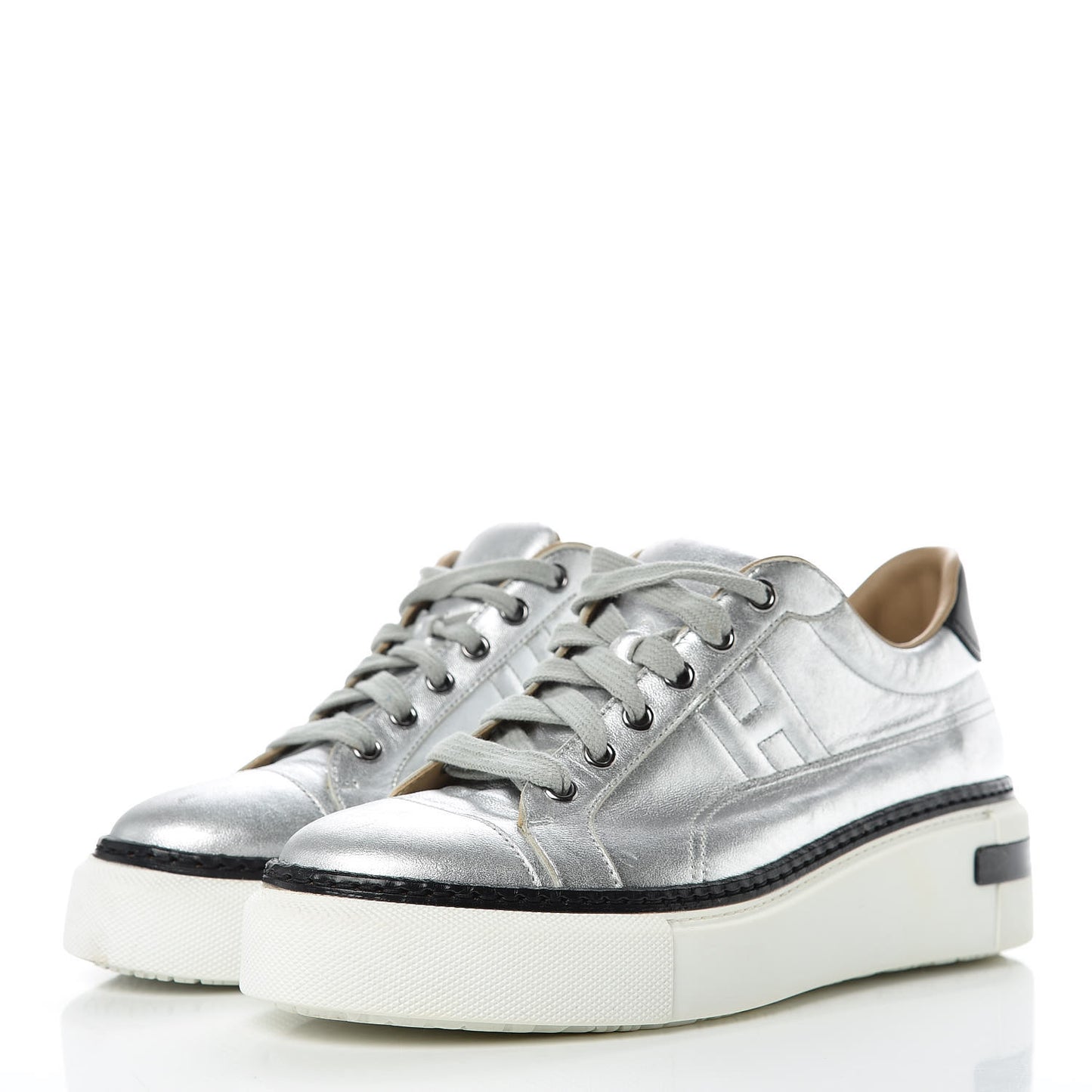 Metallic Nappa Polo Sneakers 38 Argent Black