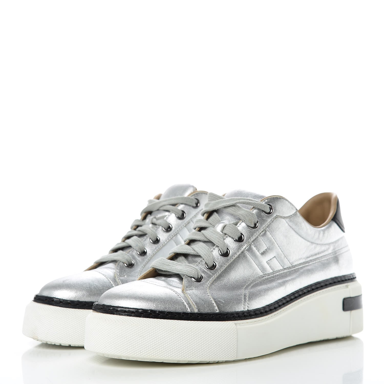 Hermes Metallic Nappa Polo Sneakers 38 Argent Black 3 of 17