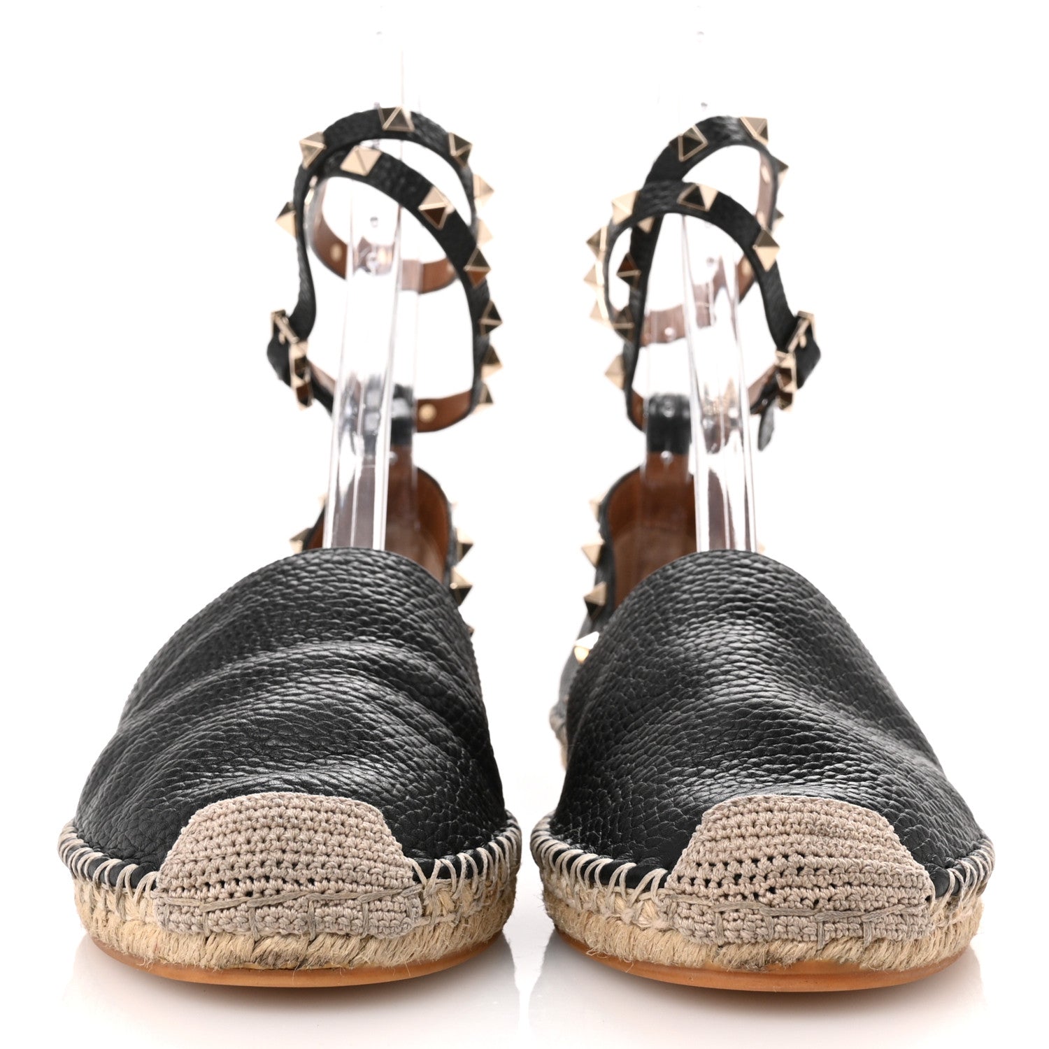 Valentino Garavani Grained Calfskin Rockstud Ankle Wrap Espadrille 20mm Flats 39 Black Light Cuir Natural 3 of 14