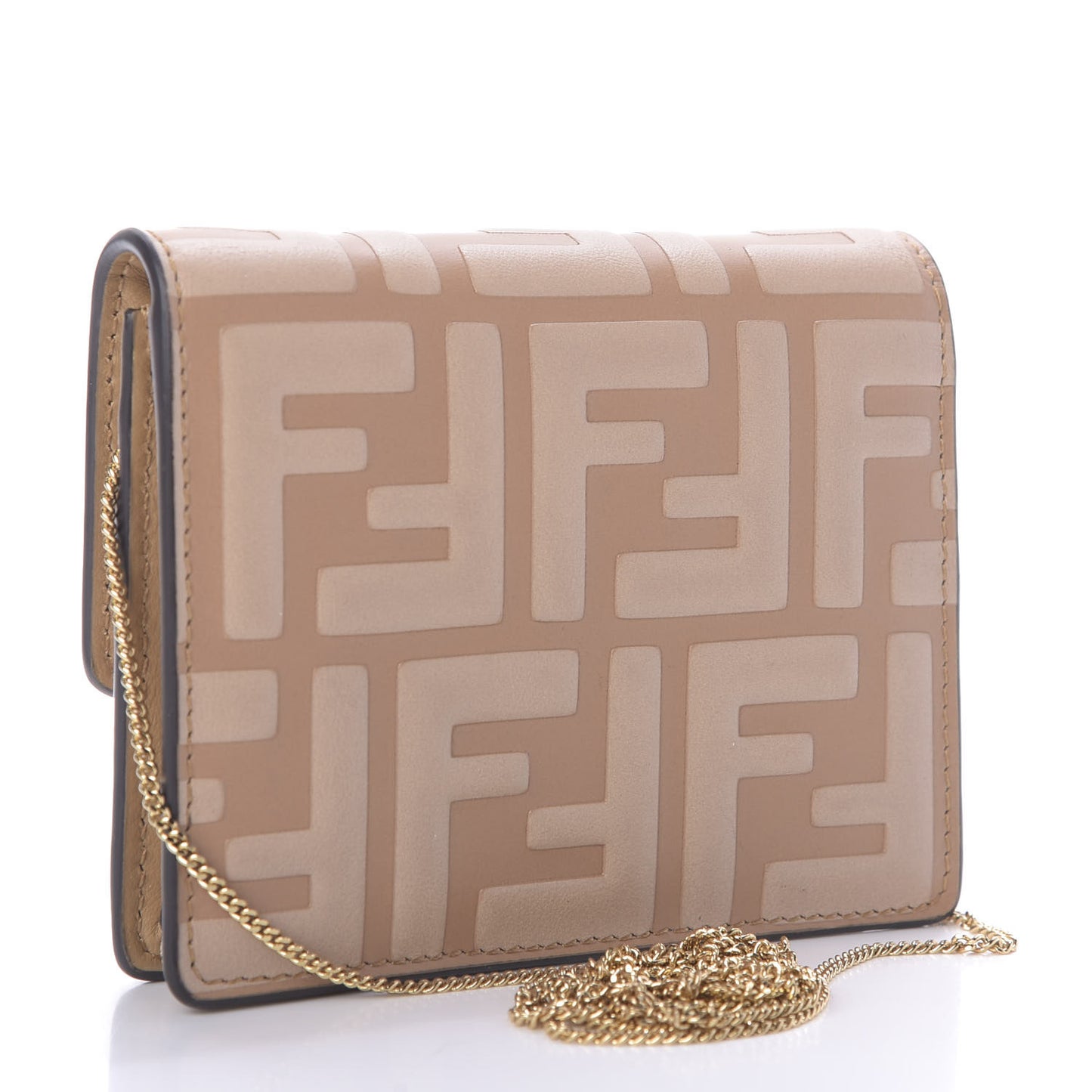Vitello Termolagoon F is Fendi FF 1974 Embossed Geometric Flap Wallet On Chain Miele Scuro