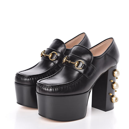 Gucci Malaga Kid Pearl Studded Vegas Platform Loafers 37 Black 3 of 10