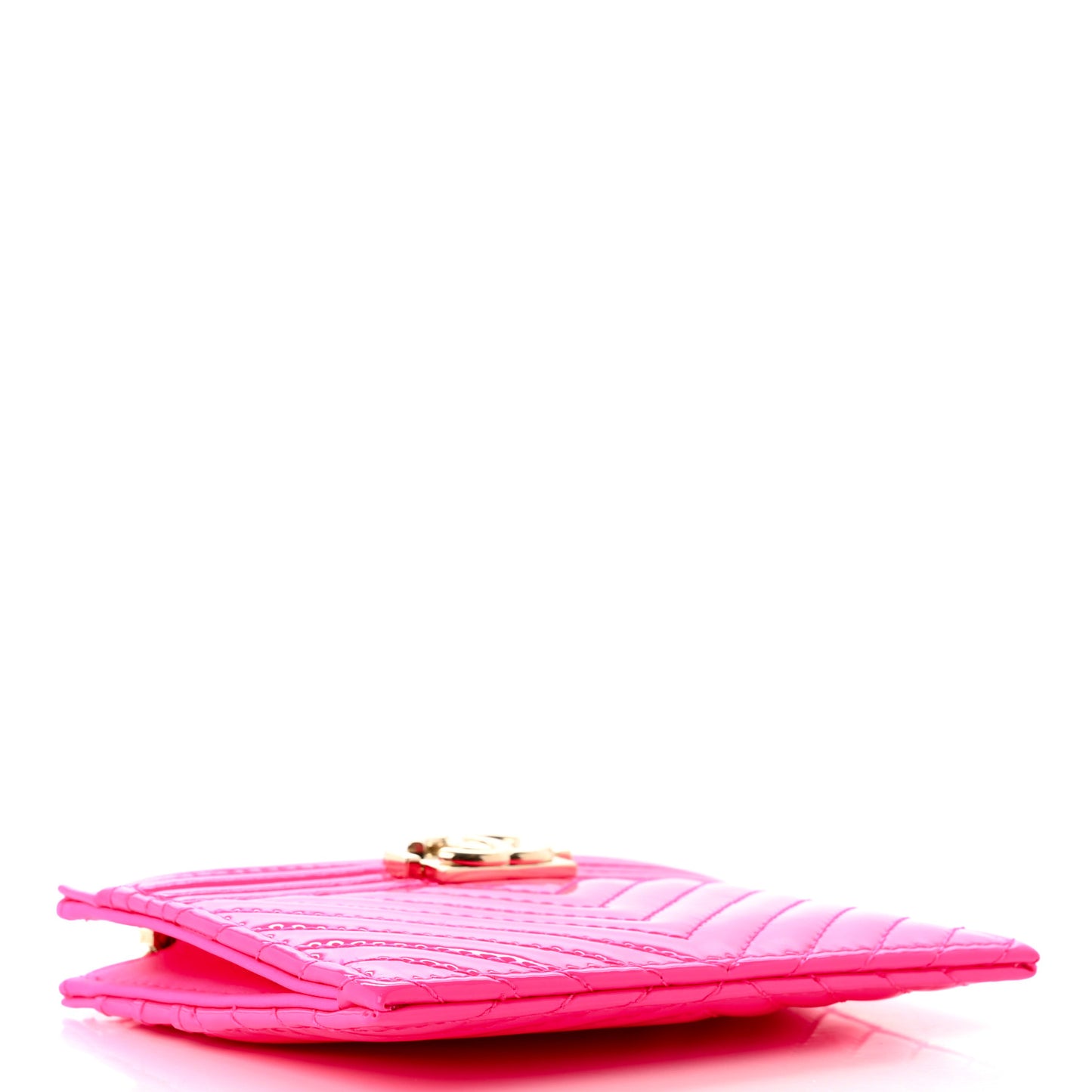 Patent Chevron Quilted Boy Zip Card Holder Pink