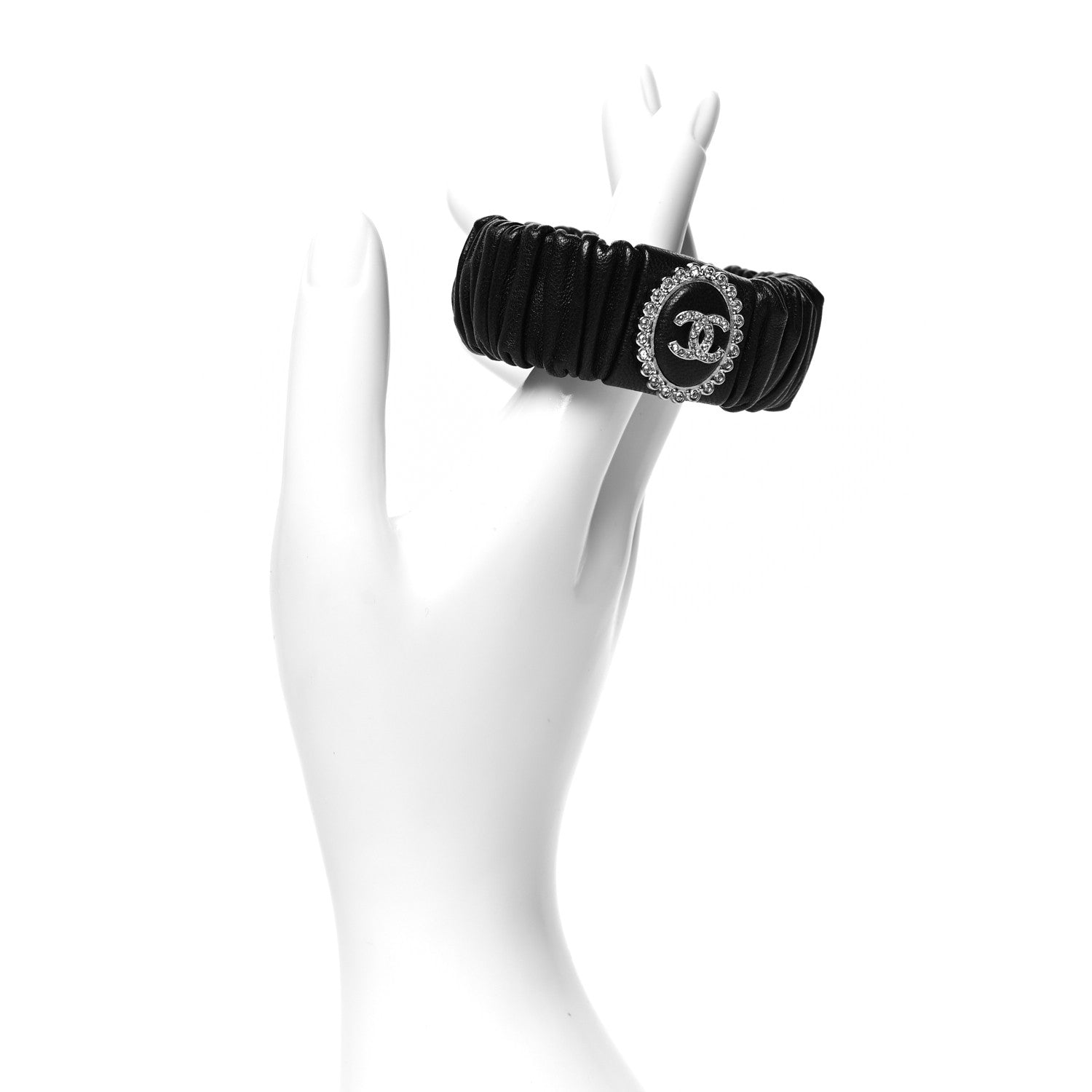 Chanel Lambskin Crystal CC Hair Scrunchie Black Silver 2 of 5
