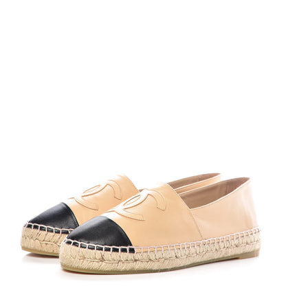 Chanel Lambskin CC Espadrilles 38 Beige Black 3 of 10