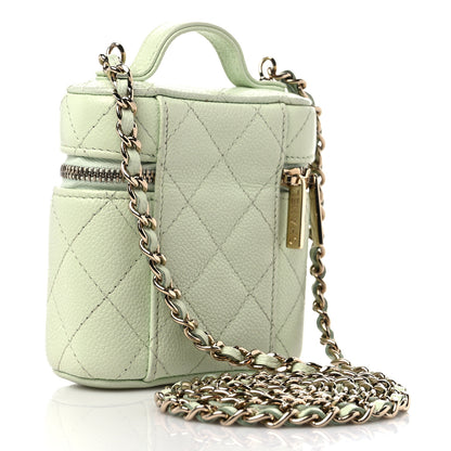Chanel Caviar Quilted Small Handle With Care Vanity Case With Chain Light Green 3 of 11