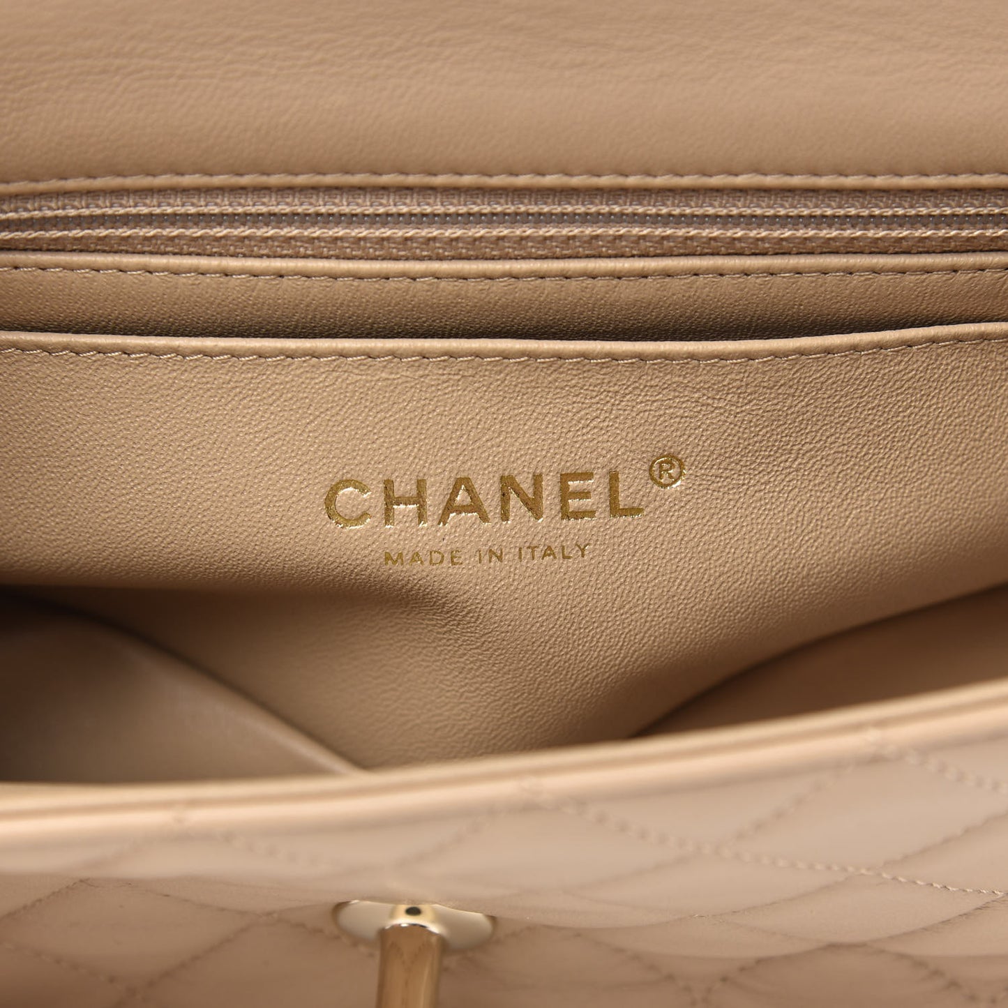 Lambskin Quilted Mini Rectangular Flap Dark Beige