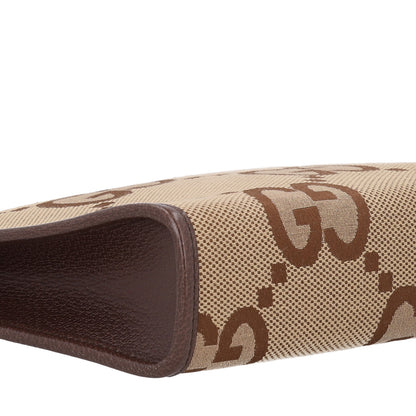Gucci Monogram Jumbo GG Textured Dollar Calfskin Pouch Camel Ebony New Acero 9 of 10