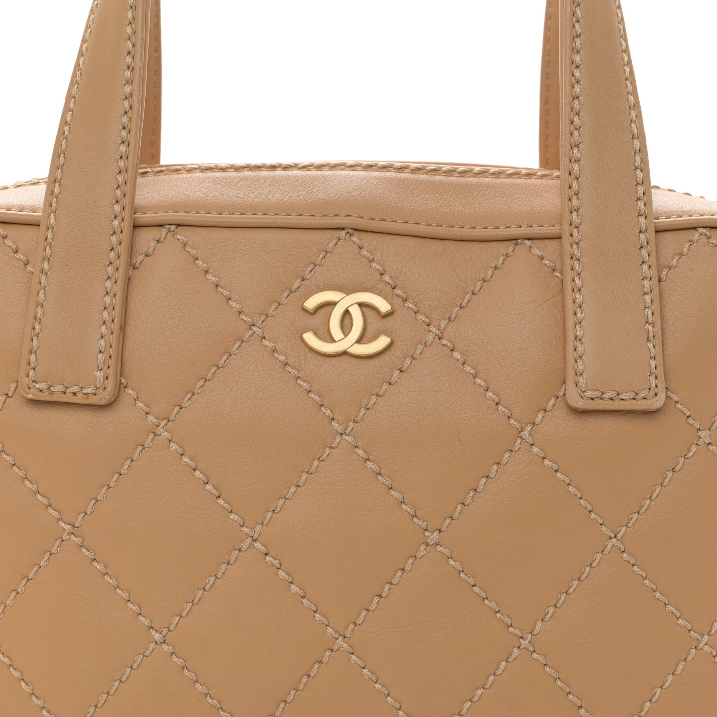 Calfskin Wild Stitch Top Handle Bag Beige