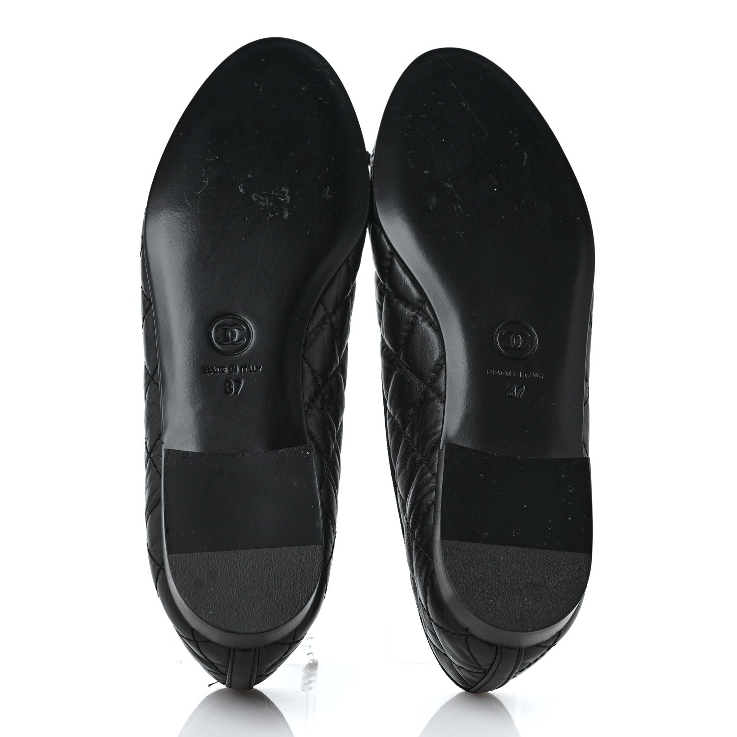 Chanel Aged Calfskin Quilted CC Cap Toe Ballerina Flats 37 Black 5 of 10