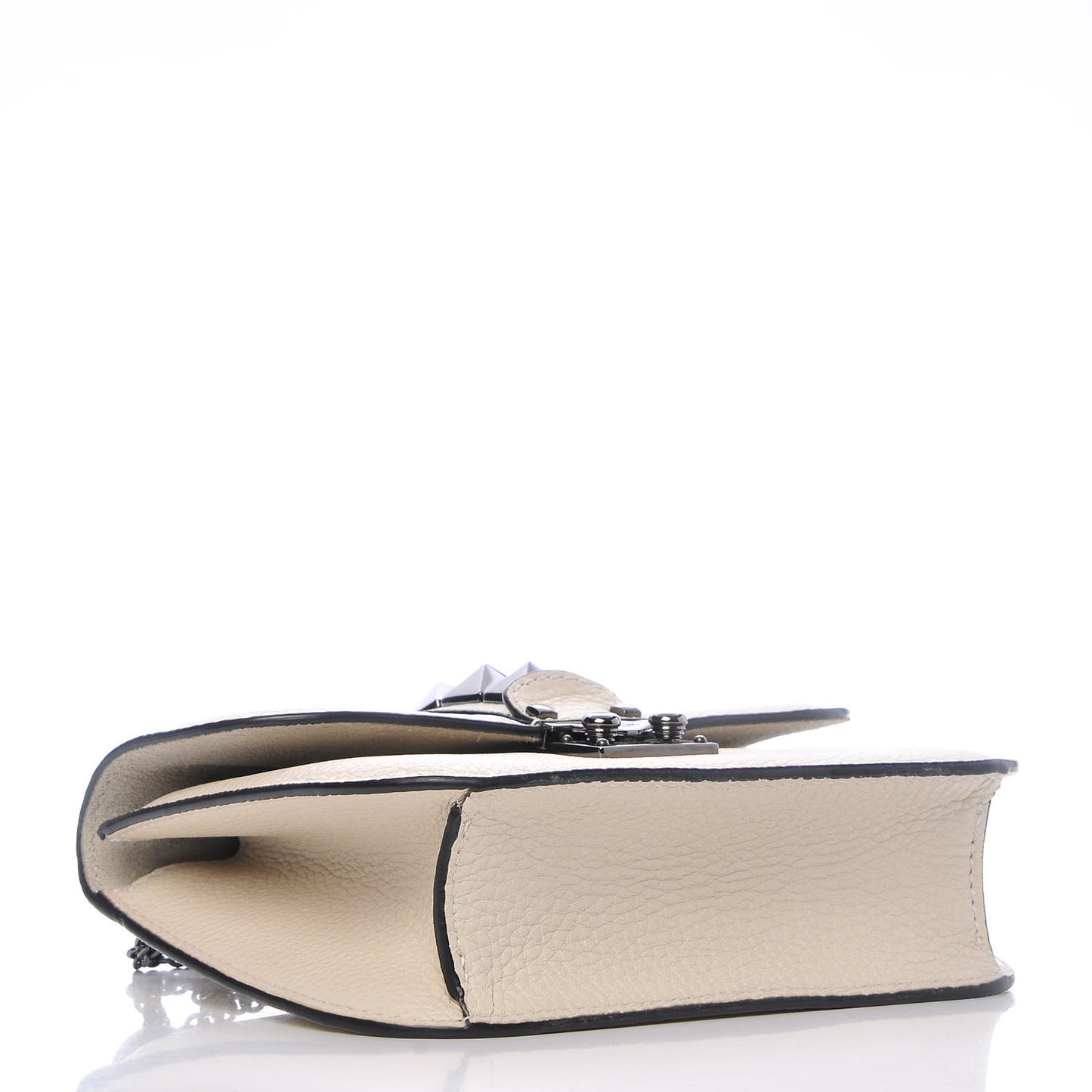 Pebbled Calfskin Small Glam Lock Rockstud Flap Ivory