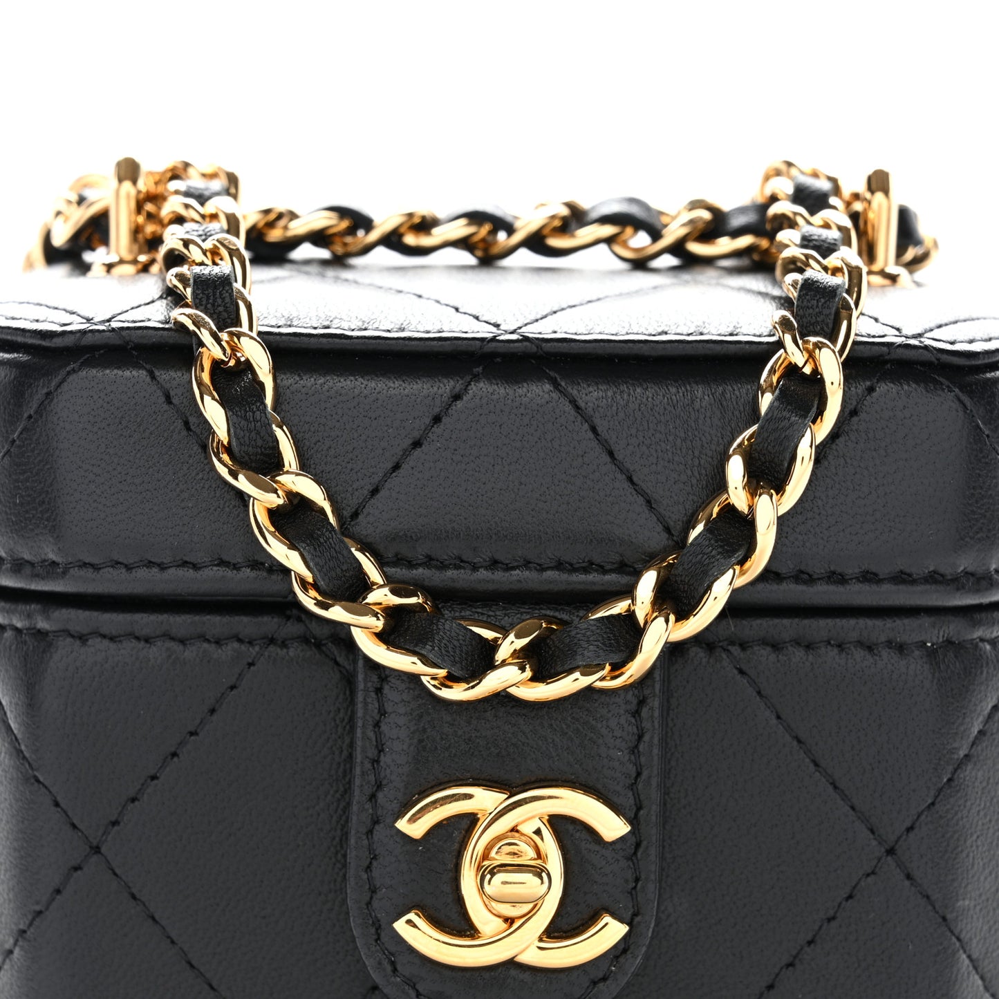 Lambskin Quilted Vanity Clutch With Chain Black