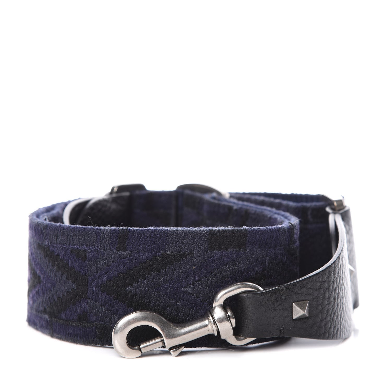 Canvas Geometric Embroidered Rockstud Guitar Strap Black Blue