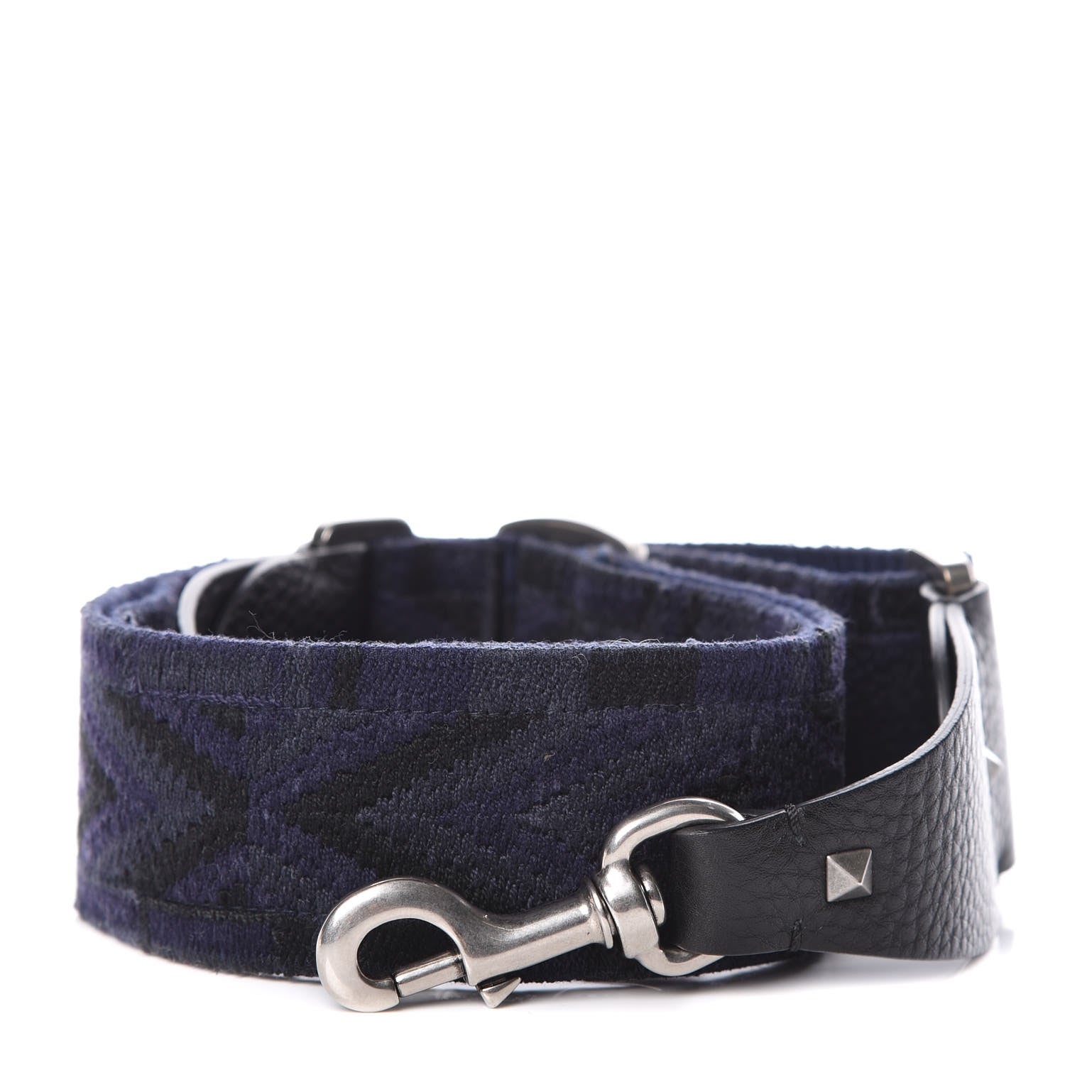 Valentino Garavani Canvas Geometric Embroidered Rockstud Guitar Strap Black Blue 1 of 3