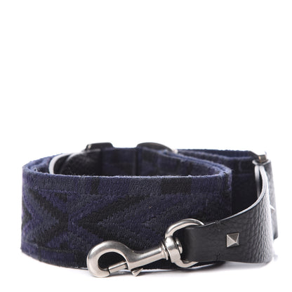 Valentino Garavani Canvas Geometric Embroidered Rockstud Guitar Strap Black Blue 1 of 3