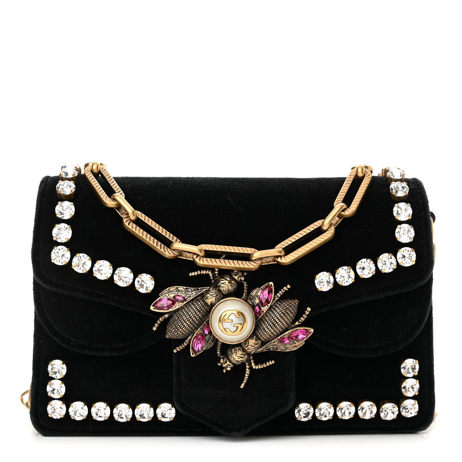 Gucci Velvet Crystal Mini Bee Broadway Shoulder Bag Black 1 of 12